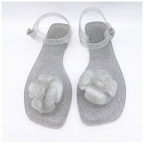 NWB Play by Jeffrey Campbell Fleurisse Clear Glitter Sandals Size 8 - Picture 4 of 12